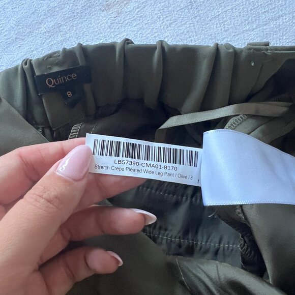 Quince Olive Pleated Stretch Crepe Wide Leg Pants, Size 8 - Picture 10 of 10